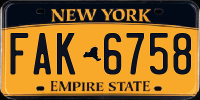 NY license plate FAK6758