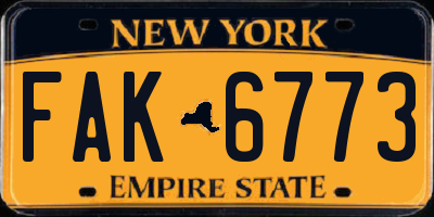 NY license plate FAK6773