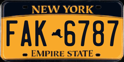 NY license plate FAK6787