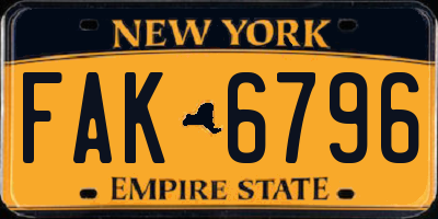 NY license plate FAK6796