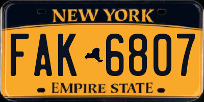 NY license plate FAK6807