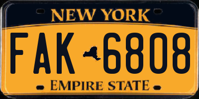 NY license plate FAK6808