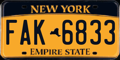 NY license plate FAK6833