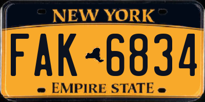 NY license plate FAK6834