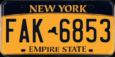 NY license plate FAK6853