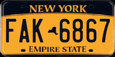 NY license plate FAK6867