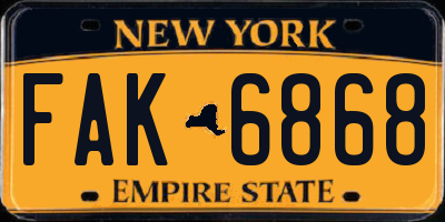 NY license plate FAK6868