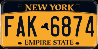 NY license plate FAK6874