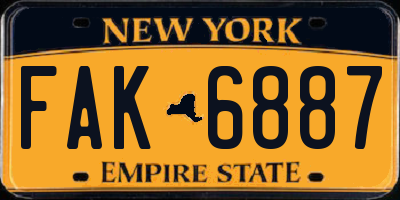NY license plate FAK6887