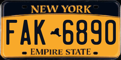 NY license plate FAK6890