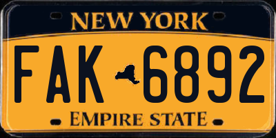 NY license plate FAK6892