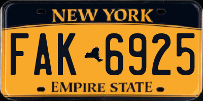 NY license plate FAK6925