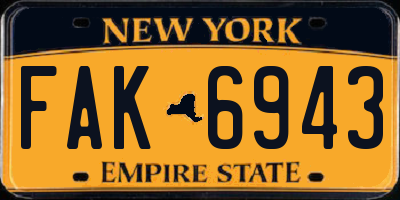 NY license plate FAK6943