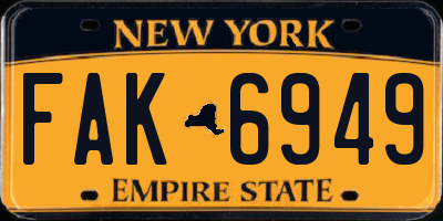 NY license plate FAK6949