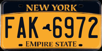 NY license plate FAK6972