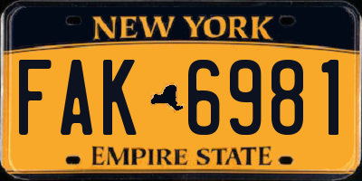 NY license plate FAK6981