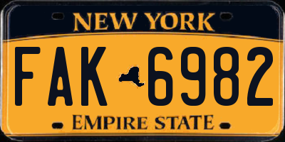 NY license plate FAK6982