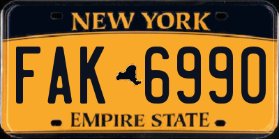 NY license plate FAK6990