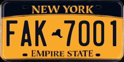 NY license plate FAK7001
