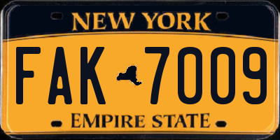 NY license plate FAK7009