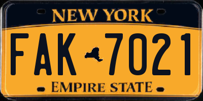 NY license plate FAK7021