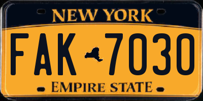 NY license plate FAK7030