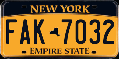 NY license plate FAK7032