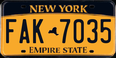 NY license plate FAK7035