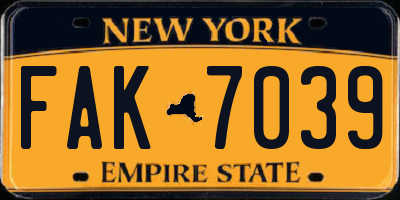 NY license plate FAK7039