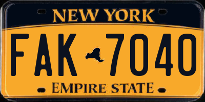 NY license plate FAK7040