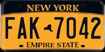 NY license plate FAK7042