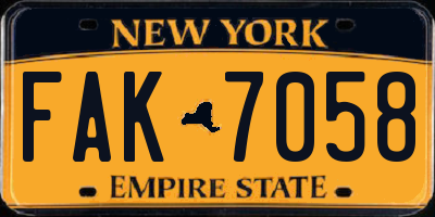 NY license plate FAK7058