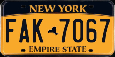 NY license plate FAK7067