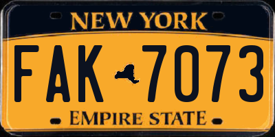 NY license plate FAK7073