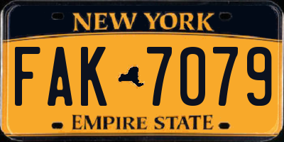 NY license plate FAK7079