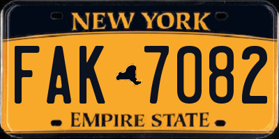 NY license plate FAK7082