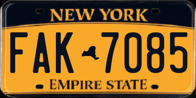 NY license plate FAK7085
