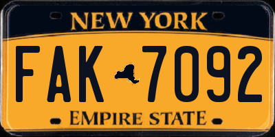 NY license plate FAK7092
