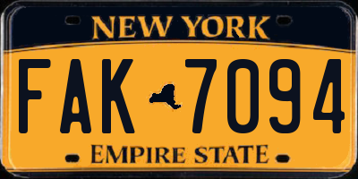 NY license plate FAK7094