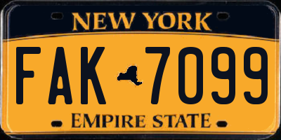 NY license plate FAK7099