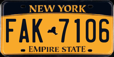 NY license plate FAK7106