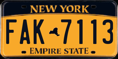 NY license plate FAK7113