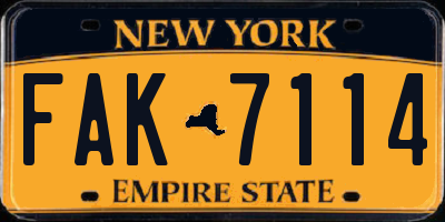 NY license plate FAK7114