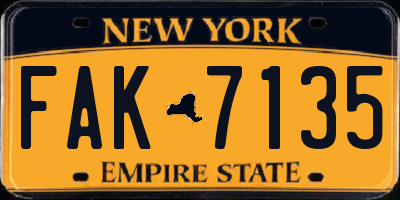 NY license plate FAK7135