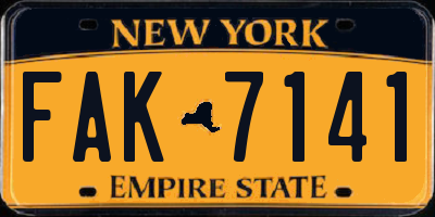 NY license plate FAK7141