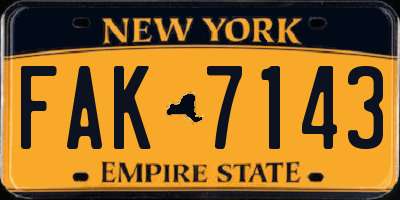NY license plate FAK7143