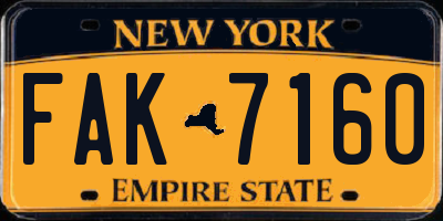 NY license plate FAK7160
