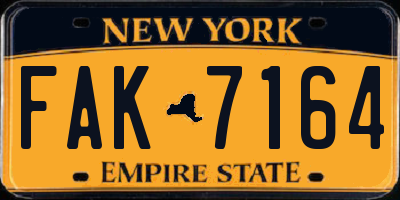 NY license plate FAK7164