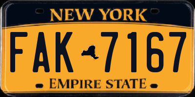 NY license plate FAK7167