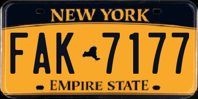 NY license plate FAK7177